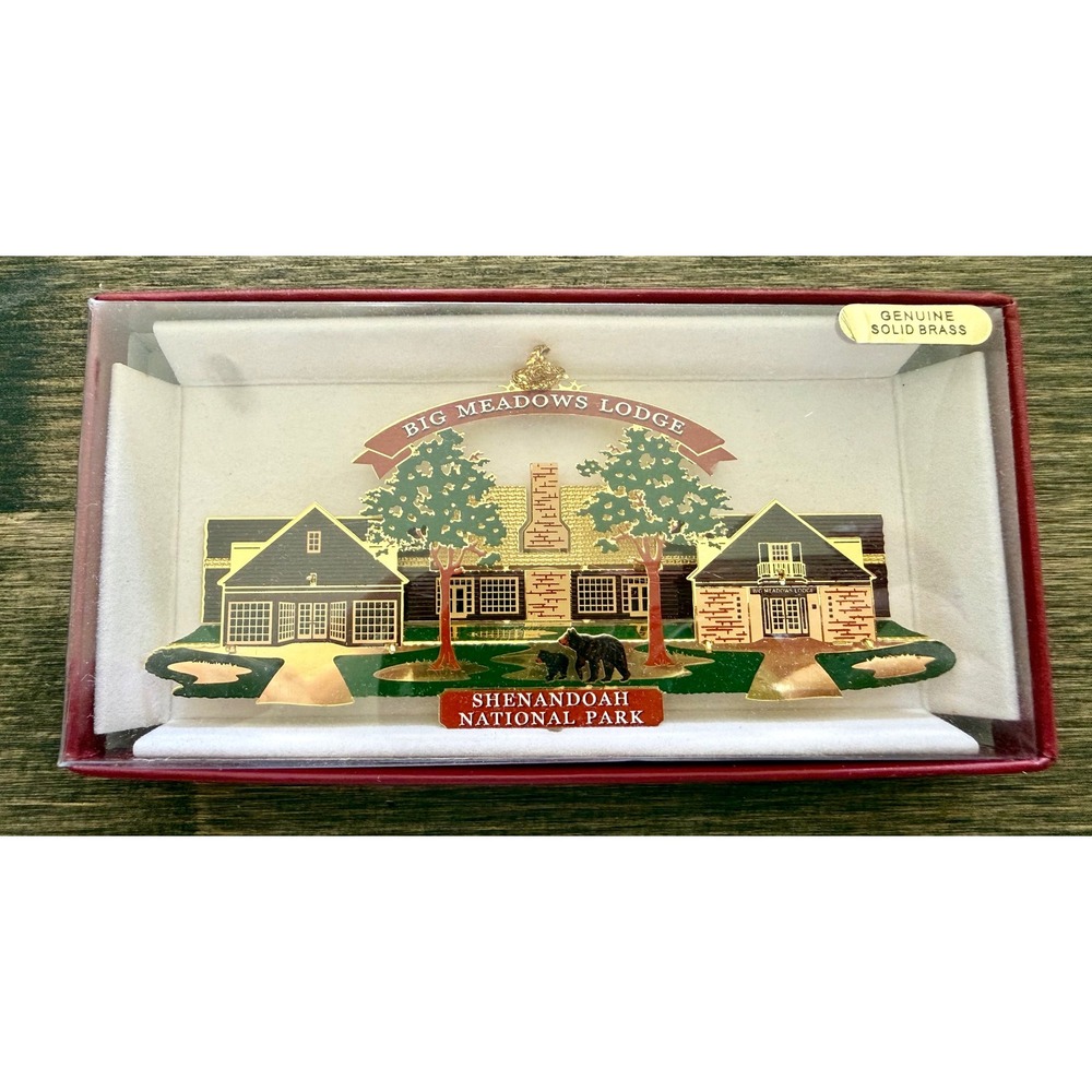 Nation's Treasures Big Meadows Lodge Shenandoah National Park Brass Ornament NEW
